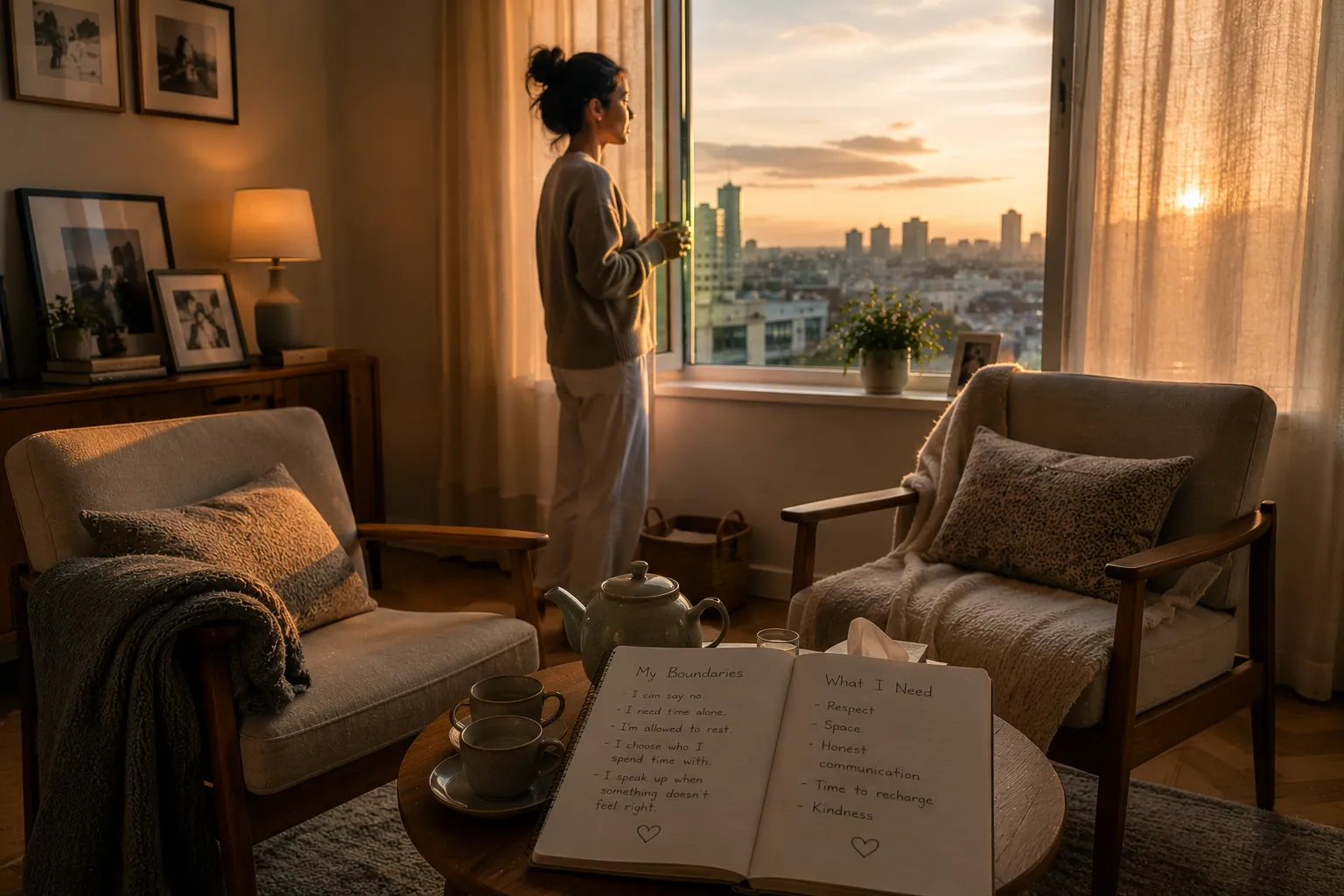 Quiet table scene symbolizing respectful relationship boundaries and clear communication